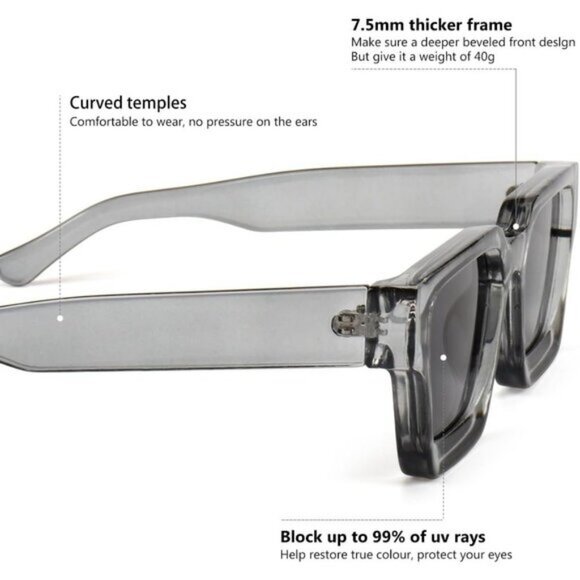 ⚡Men Grey Fashion Thick Trendy Square Shades Rectangle Designer SunGlasses - Picture 7 of 7